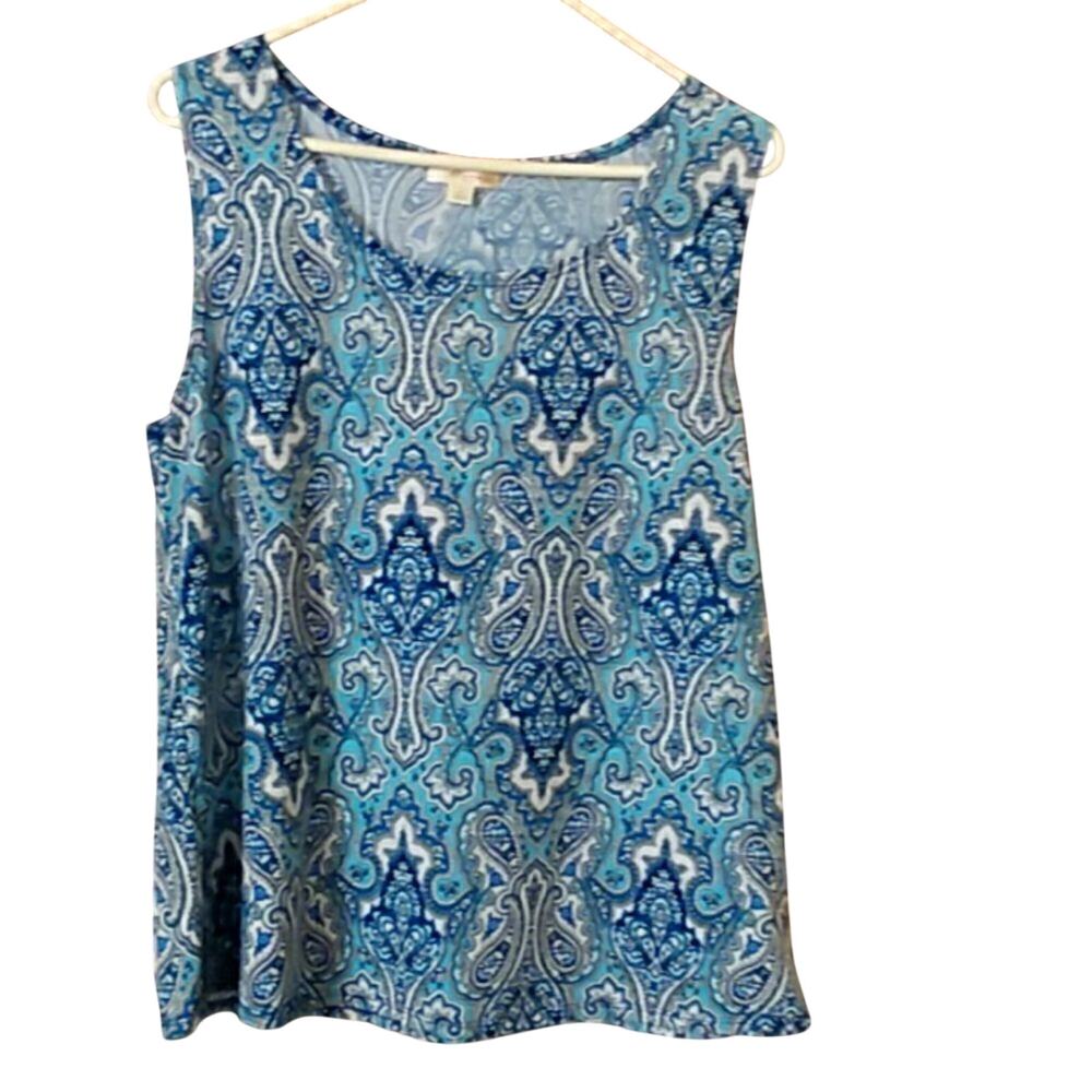 Misia blue paisley print sleeveless blouse women's large